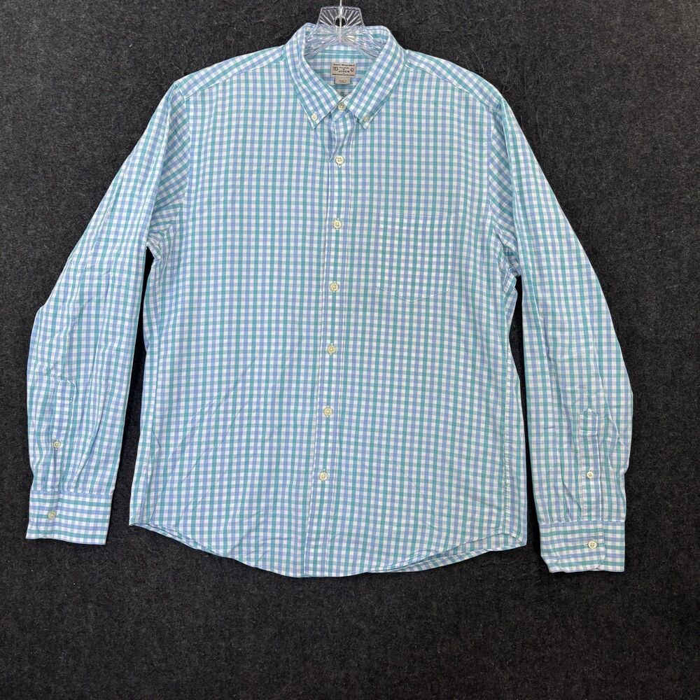 J.Crew Shirt Men's Large Blue Green Check Cotton Slim Fit Button Up Preppy
